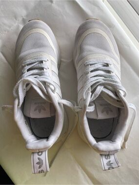 adidas White and Cream Mesh Athletic Sneakers
